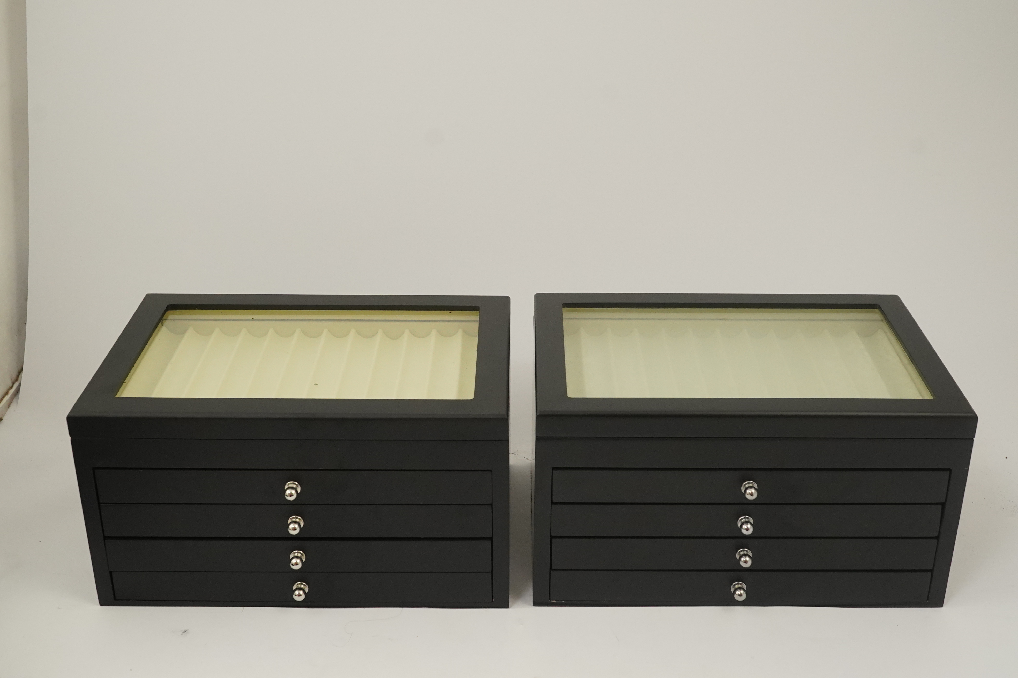 Two fountain pen collector cases, ebony finish, each case holds fifty six pens